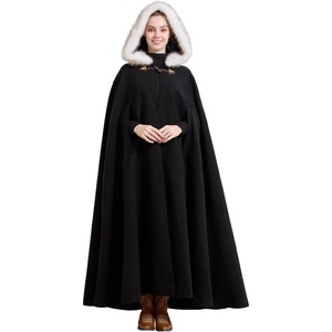 image:imageBEAUTELICATE Renaissance Hooded Cloak Cosplay Medieval Wool Blend Halloween WinterBlack