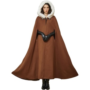 image:imageBEAUTELICATE Renaissance Hooded Cloak Cosplay Medieval Wool Blend Halloween WinterBrown