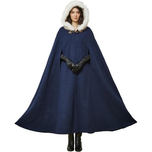 image:imageBEAUTELICATE Renaissance Hooded Cloak Cosplay Medieval Wool Blend Halloween WinterNavy Blue