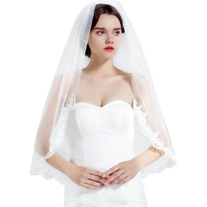 image:imageBEAUTELICATE Wedding Bridal Veil with Comb 1 Tier Lace Applique EdgeIvory  Fingertip Length 36