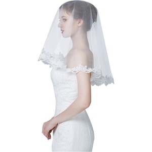 image:imageBEAUTELICATE Wedding Bridal Veil with Comb 1 Tier Lace Applique EdgeIvory  Mantilla
