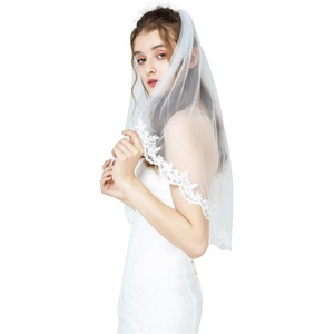 image:imageBEAUTELICATE Wedding Bridal Veil with Comb 1 Tier Lace Applique EdgeWhite  Elbow Length 28