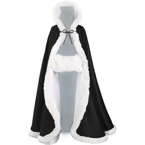 image:imageBEAUTELICATE Wedding Cape Hooded Cloak for Bride Winter Reversible with Fur Trim Free Hand MuffBlack