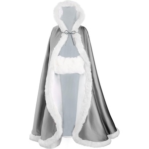 image:imageBEAUTELICATE Wedding Cape Hooded Cloak for Bride Winter Reversible with Fur Trim Free Hand MuffDark Silver