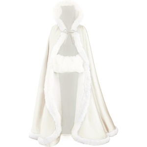 image:imageBEAUTELICATE Wedding Cape Hooded Cloak for Bride Winter Reversible with Fur Trim Free Hand MuffIvory