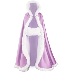 image:imageBEAUTELICATE Wedding Cape Hooded Cloak for Bride Winter Reversible with Fur Trim Free Hand MuffLilac