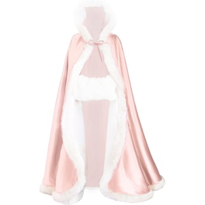 image:imageBEAUTELICATE Wedding Cape Hooded Cloak for Bride Winter Reversible with Fur Trim Free Hand MuffPink