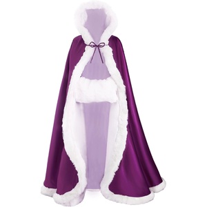image:imageBEAUTELICATE Wedding Cape Hooded Cloak for Bride Winter Reversible with Fur Trim Free Hand MuffPurple