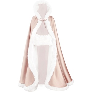 image:imageBEAUTELICATE Wedding Cape Hooded Cloak for Bride Winter Reversible with Fur Trim Free Hand MuffRose Gold