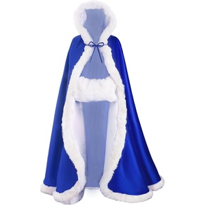 image:imageBEAUTELICATE Wedding Cape Hooded Cloak for Bride Winter Reversible with Fur Trim Free Hand MuffRoyal Blue