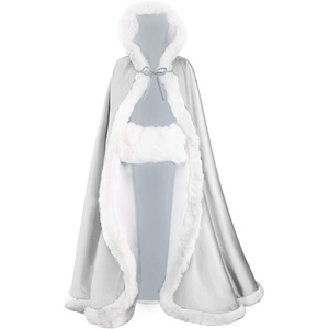 image:imageBEAUTELICATE Wedding Cape Hooded Cloak for Bride Winter Reversible with Fur Trim Free Hand MuffSilver