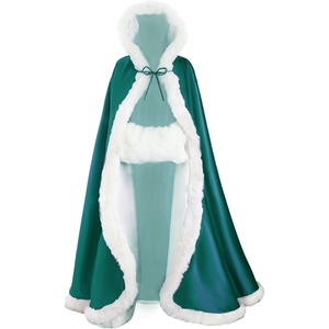 image:imageBEAUTELICATE Wedding Cape Hooded Cloak for Bride Winter Reversible with Fur Trim Free Hand MuffTeal