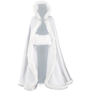 image:imageBEAUTELICATE Wedding Cape Hooded Cloak for Bride Winter Reversible with Fur Trim Free Hand MuffWhite