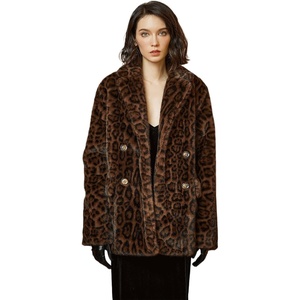 image:imageBEAUTELICATE Women Leopard Print Fleece Coat Loose Fur Coat with Pockets Lapel Faux Fur With Satin Lining
