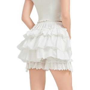 image:imageBEAUTELICATE Women Short Bloomers 100 Cotton Vintage Underskirt 3 Tiered Ruffled Elastic WaistbandIvory