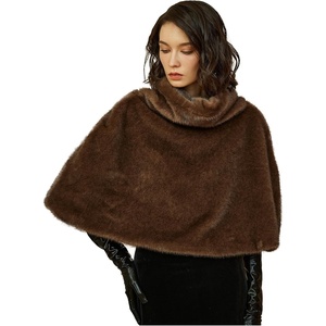 image:imageBEAUTELICATE Women Short Cape Faux Mink Fur Shawl Pullover Cowl Neck Medieval Short TopsLong Stylemink Brown