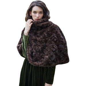 image:imageBEAUTELICATE Women Short Cape Faux Mink Fur Shawl Pullover Cowl Neck Medieval Short TopsLong Stylemink Print
