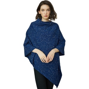 image:imageBEAUTELICATE Women Wool Poncho Knitted Tweed Wool Sweater Pullover Pile Collar CapeNavy Blue