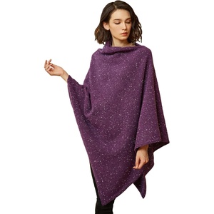 image:imageBEAUTELICATE Women Wool Poncho Knitted Tweed Wool Sweater Pullover Pile Collar CapePurple