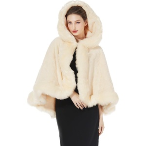 image:imageBEAUTELICATE Womens Party Faux Fox Fur Long Shawl Cloak Hooded Cape CoatChampagne
