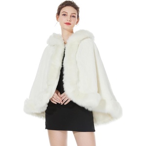 image:imageBEAUTELICATE Womens Party Faux Fox Fur Long Shawl Cloak Hooded Cape CoatIvory
