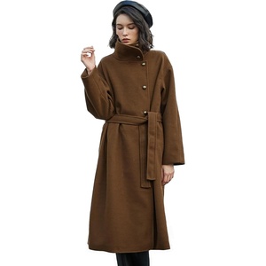 image:imageBEAUTELICATE Womens Wool Coat Single Breasted Winter Long Trench Coat with Belt 2 Pockets