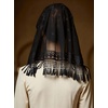image:imageBEAUTELICATE Vintage Lace Chapel Veil Tassel Trim Mass Headcovering Catholic Church Veil Elegant Retro Bridal AccessoryBlack