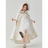 image:imageBEAUTELICATE Flower Girl Hooded Cape Wool Cloak Hood with Fur Trim Wedding BridesmaidIvory
