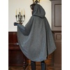 image:imageBEAUTELICATE Women Tweed Hooded Belted Cloak Buttons Closure Sleeveless Satin Lining Wool PonchoBlack Grey