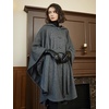 image:imageBEAUTELICATE Women Tweed Hooded Belted Cloak Buttons Closure Sleeveless Satin Lining Wool PonchoBlack Grey