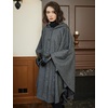 image:imageBEAUTELICATE Women Tweed Hooded Belted Cloak Buttons Closure Sleeveless Satin Lining Wool PonchoBlack Grey