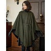 image:imageBEAUTELICATE Women Tweed Hooded Belted Cloak Buttons Closure Sleeveless Satin Lining Wool PonchoMoss Green