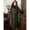 image:imageBEAUTELICATE Women Tweed Hooded Belted Cloak Buttons Closure Sleeveless Satin Lining Wool PonchoMoss Green