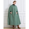 image:imageBEAUTELICATE Wool Blend Cloak Slit Sleeve 2 Pockets TurnDown Collar Fleece Cloak Winter CapeVintage Green