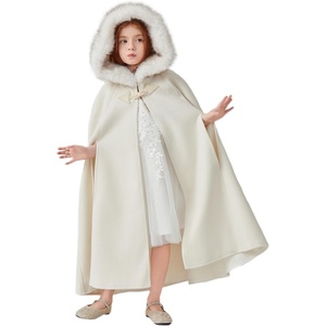 image:imageBEAUTELICATE Flower Girl Hooded Cape Wool Cloak Hood with Fur Trim Wedding BridesmaidIvory