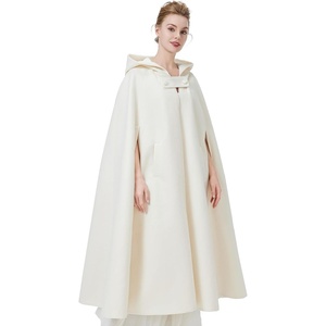 image:imageBEAUTELICATE Hooded Cloak Wedding Cape for Women Bridal Winter Robe Wool Blend Halloween Costume ChristmasIvoryfull Length 50