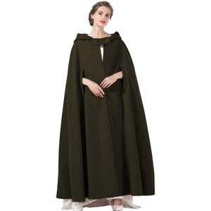 image:imageBEAUTELICATE Hooded Cloak Wedding Cape for Women Bridal Winter Robe Wool Blend Halloween Costume ChristmasVintage Greenfull Length 50