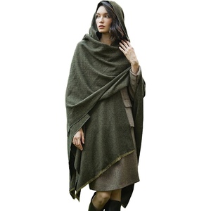 image:imageBEAUTELICATE Women Wool Cloak with Hood Open Front Warm Cardigans Blanket Vintage PonchoForest Green