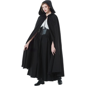 image:imageBEAUTELICATE Womens Hooded Cape Bridal Wedding Cloak Poncho 100 Cotton Full LengthBlack