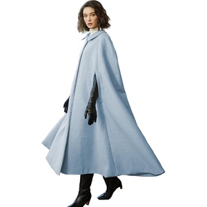 image:imageBEAUTELICATE Wool Blend Cloak Slit Sleeve 2 Pockets TurnDown Collar Fleece Cloak Winter CapeBlue