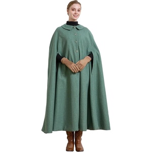 image:imageBEAUTELICATE Wool Blend Cloak Slit Sleeve 2 Pockets TurnDown Collar Fleece Cloak Winter CapeVintage Green