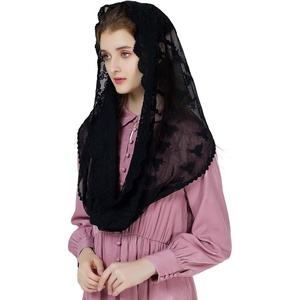 image:imageCatholic Chapel Mantilla Veil Church Lace Head Covering Easter Latin Mass Off White BlackBlack
