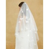 image:imageBEAUTELICATE Blusher Veil Cathedral Wedding Veil 2 Tiers Pearl Veil Butterfly with CombOffwhite