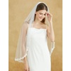 image:imageBEAUTELICATE Fingertip Length Veil Lace Applique Edge Wedding Bridal Veil with Comb 1 TierIvory