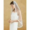 image:imageBEAUTELICATE Fingertip Length Veil Lace Applique Edge Wedding Bridal Veil with Comb 1 TierIvory