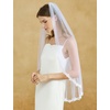 image:imageBEAUTELICATE Fingertip Length Veil Lace Applique Edge Wedding Bridal Veil with Comb 1 TierWhite