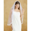 image:imageBEAUTELICATE Fingertip Length Veil Lace Applique Edge Wedding Bridal Veil with Comb 1 TierWhite