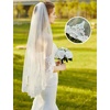 image:imageBEAUTELICATE Wedding Bridal Veil with Comb 1 Tier Half Lace Applique Edge Fingertip Length 36White  Fingertip Length 36
