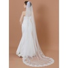 image:imageBEAUTELICATE Wedding Bridal Veil with Comb 1 Tier Lace AppliqueWhite  Chapel 90  Lace at the Bottom