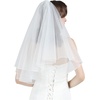 image:imageBEAUTELICATE Wedding Bridal Veil with Comb 2 Tier Cut Edge Elbow Fingertip Length Ivory WhiteIvory